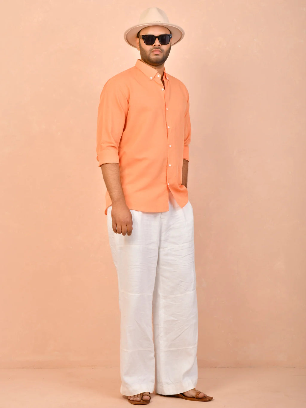 Pastel Orange solid pure linen shirt