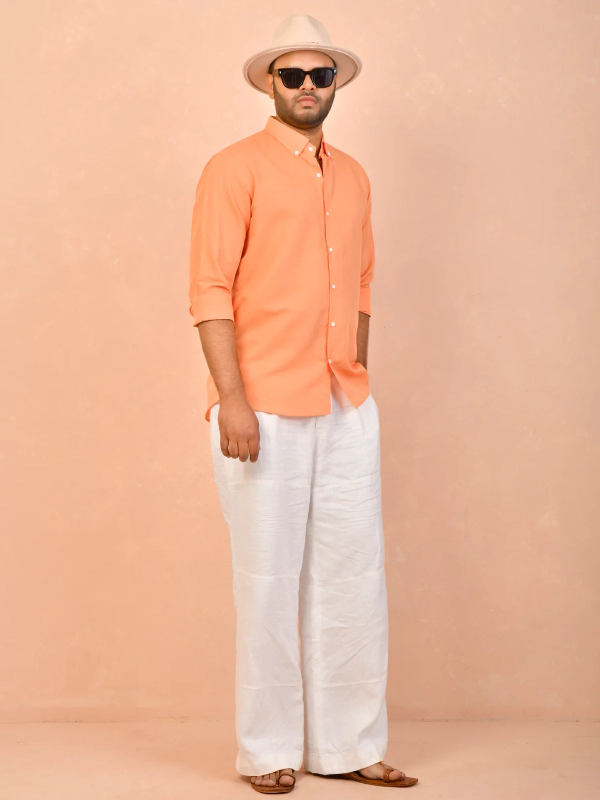Pastel Orange solid pure linen shirt
