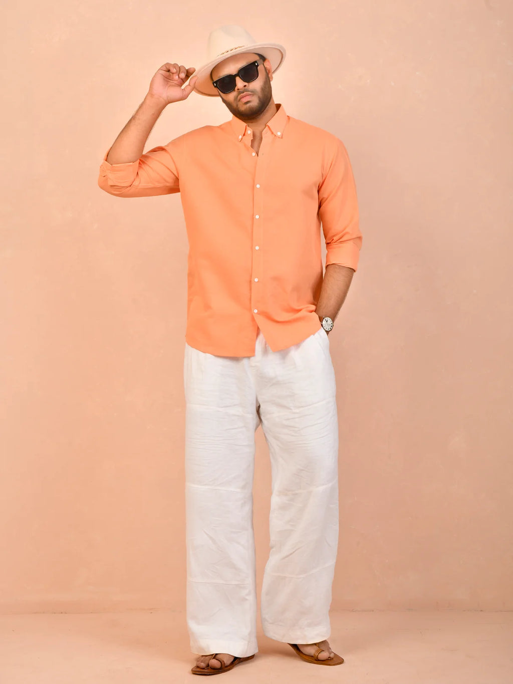 Pastel Orange solid pure linen shirt