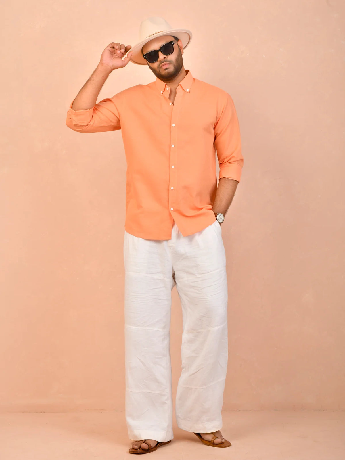 Pastel Orange solid pure linen shirt