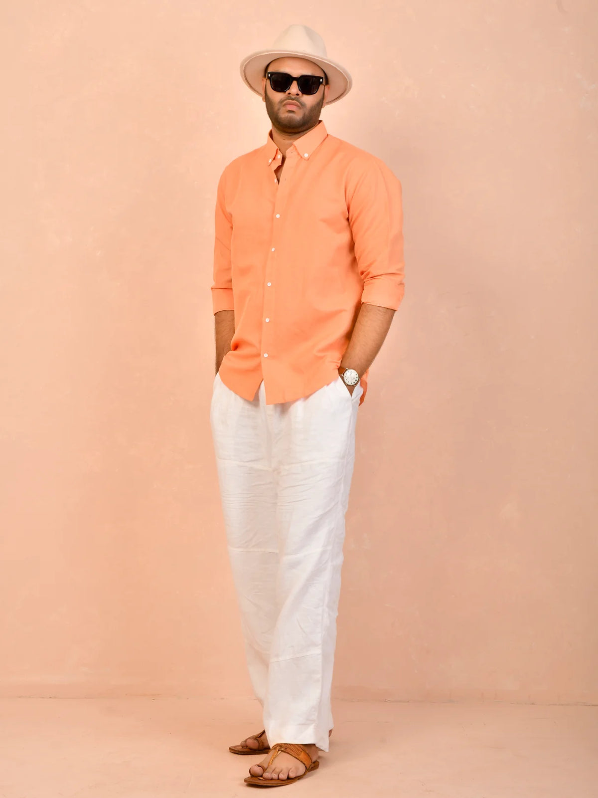Pastel Orange solid pure linen shirt
