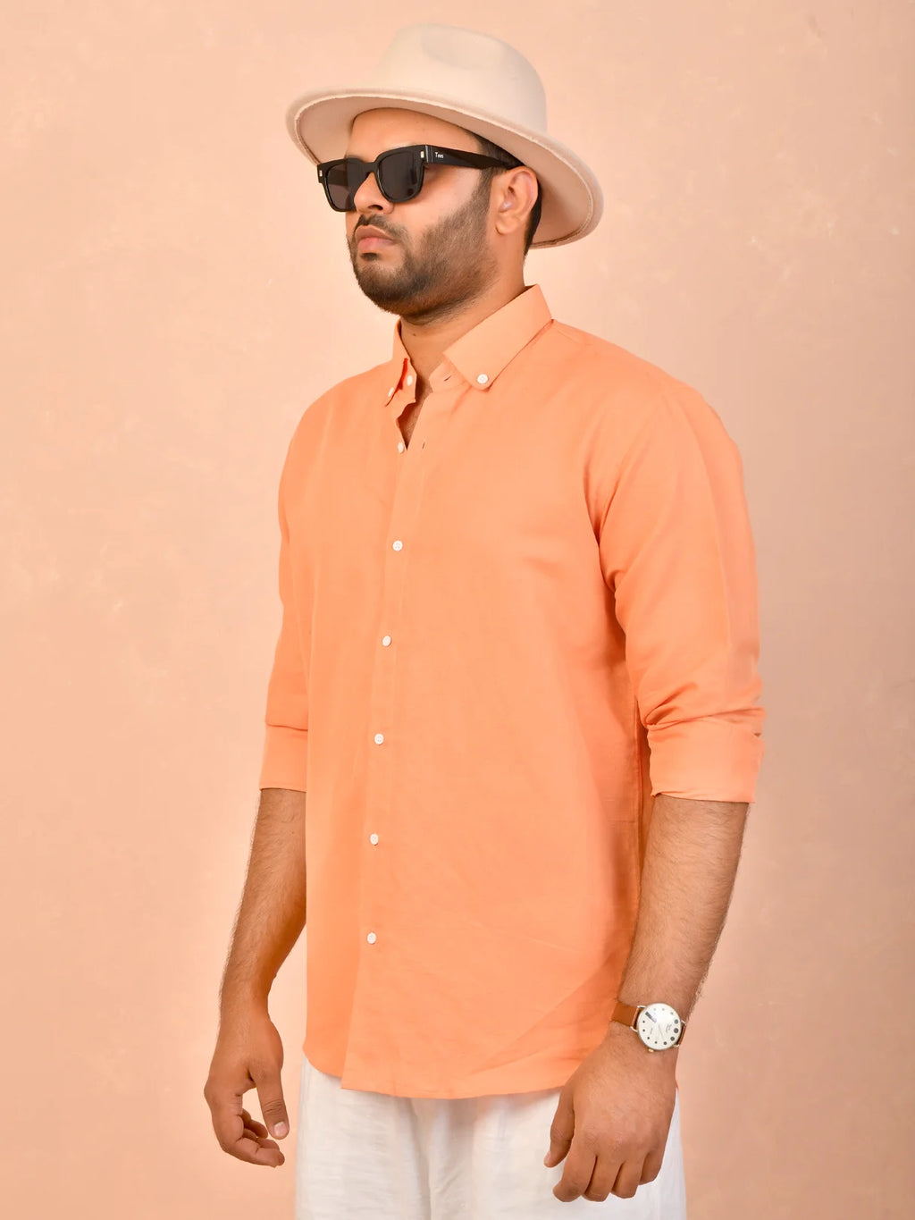 Pastel Orange solid pure linen shirt