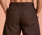 Dark Brown Pure Linen Trousers Men