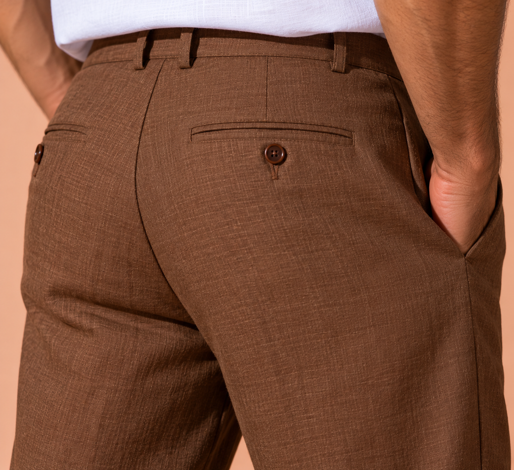 Chocolate Brown Pure Linen Trousers Men