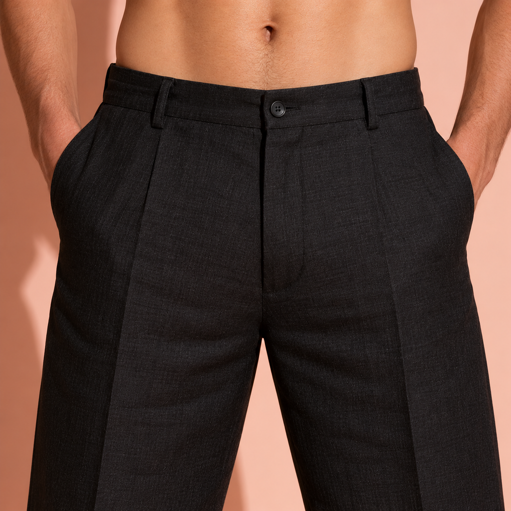 Black Pure Linen Trousers Men