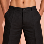 Black Pure Linen Trousers Men