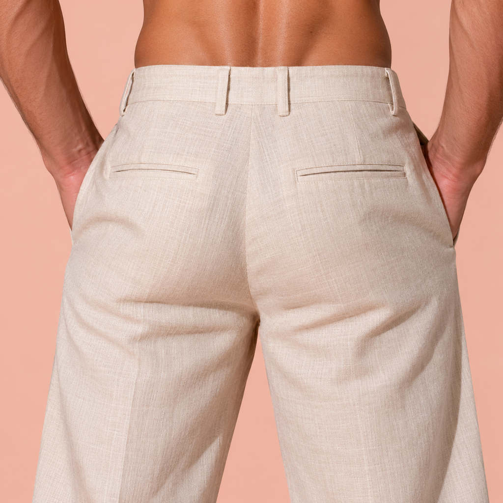 luxury Beige Pure Linen Trousers Men