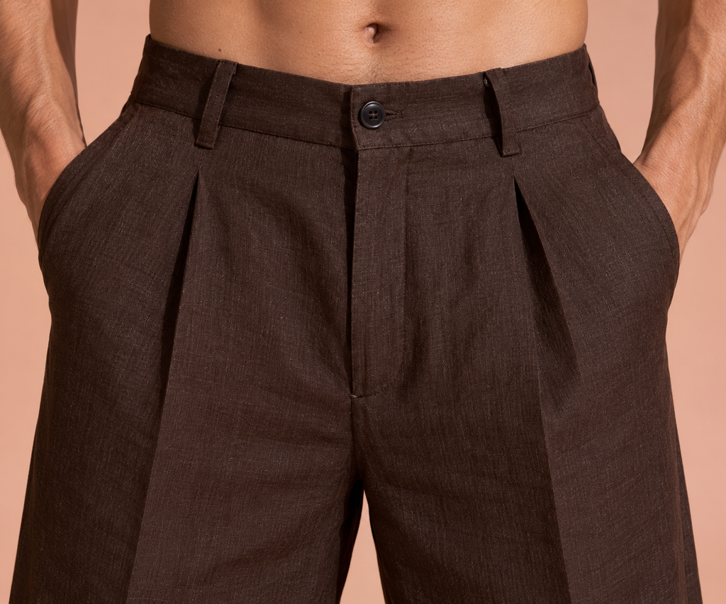 Dark Brown Pure Linen Trousers Men