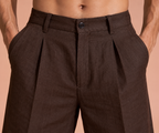 Dark Brown Pure Linen Trousers Men