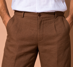 Chocolate Brown Pure Linen Trousers Men