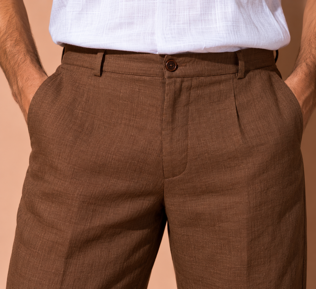 Chocolate Brown Pure Linen Trousers Men