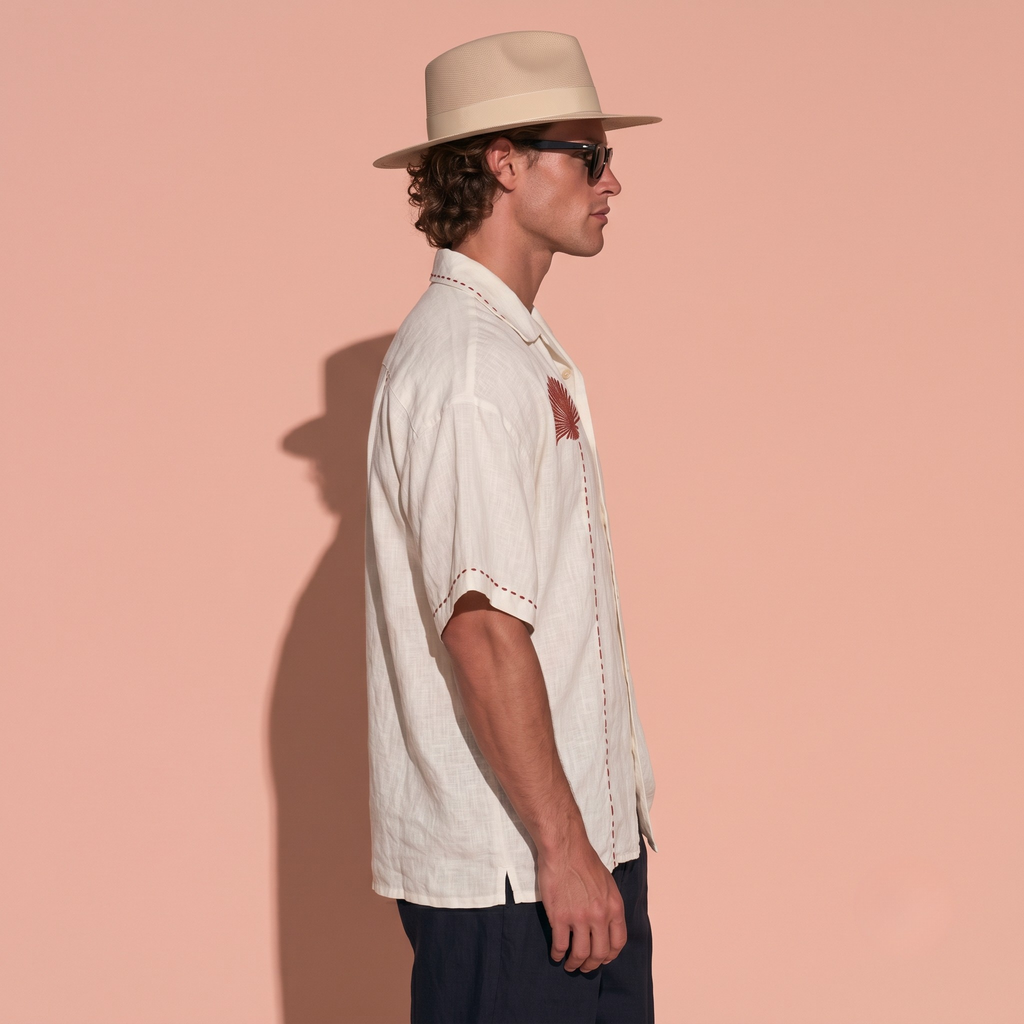 Pure Linen Embroidered Shirt Men