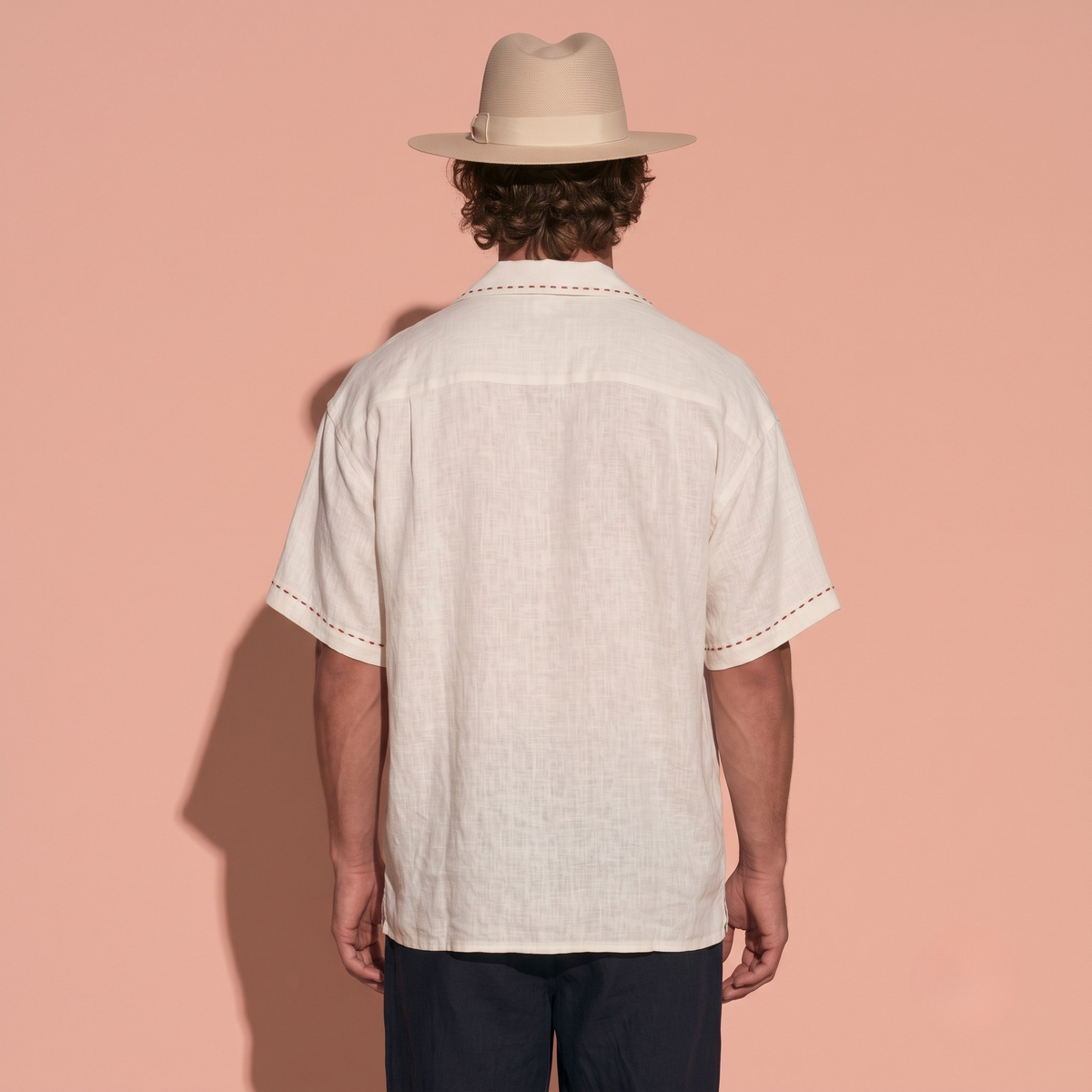 Pure Linen Embroidered Shirt Men