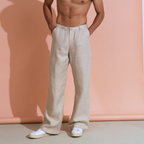 Natural Beige Pure Linen Trousers Men