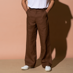 Chocolate Brown Pure Linen Trousers Men