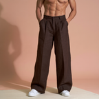 Dark Brown Pure Linen Trousers Men