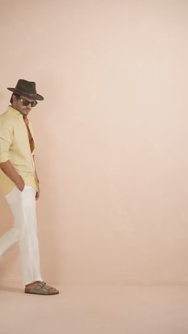 Solid Light Butter Yellow Pure Linen Shirt