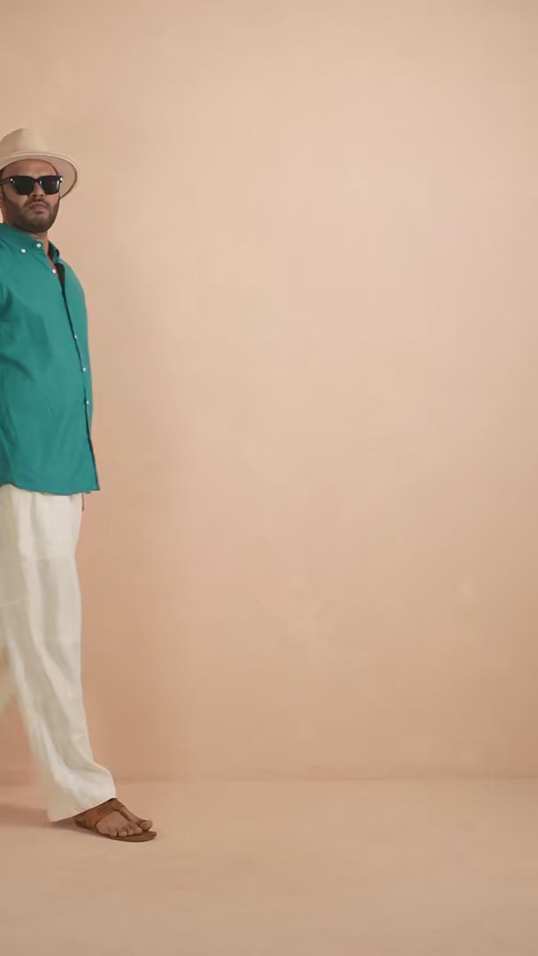 Teal Blue Pure Linen Shirt