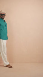 Teal Blue Pure Linen Shirt