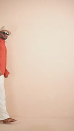 Rust Orange solid pure linen shirt