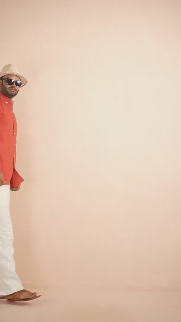 Rust Orange solid pure linen shirt