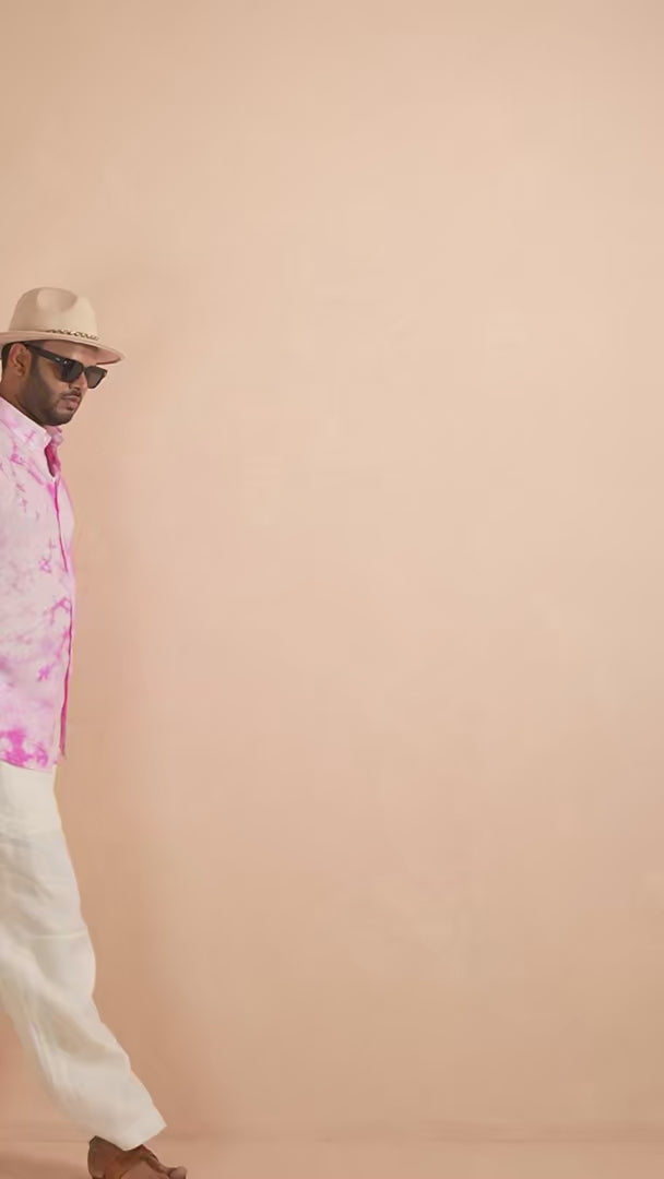 Tie & Dye Candy Pink pure linen shirt