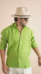 Bandhej Pistachio Green Pure Linen Shirt