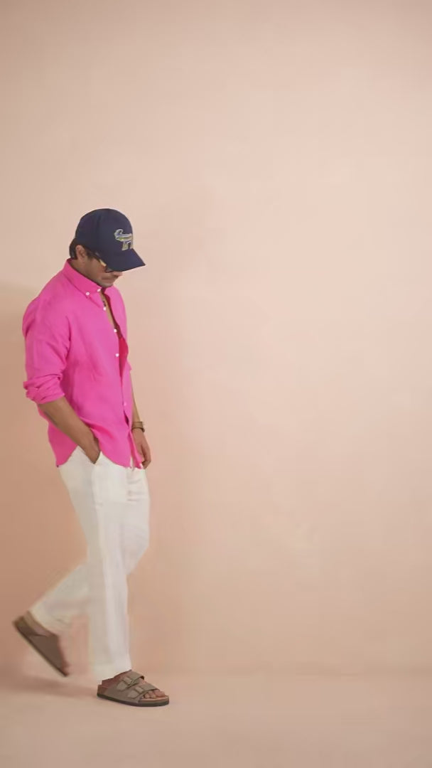 Solid Hot Pink Pure Linen Shirt