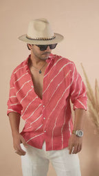 Leheriya Coral Red Pure Linen Shirt