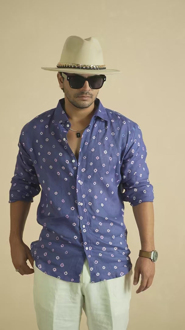 Bandhej Indigo Pure Linen Shirt