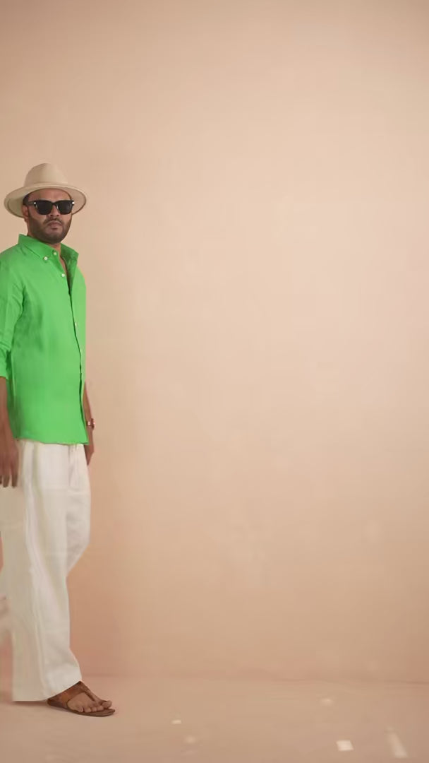 Solid Emerald Green Pure Linen Shirt
