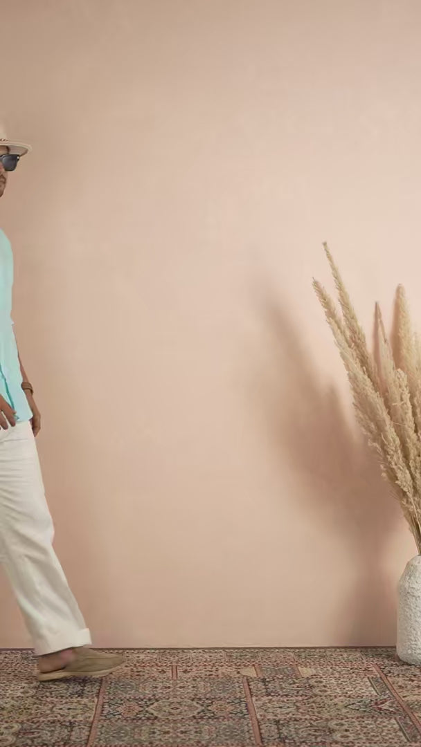 Solid Pastel Aqua Blue Pure Linen Shirt