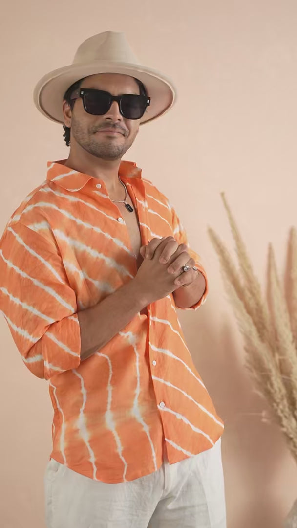 Leheriya Tangerine Orange Pure Linen Shirt