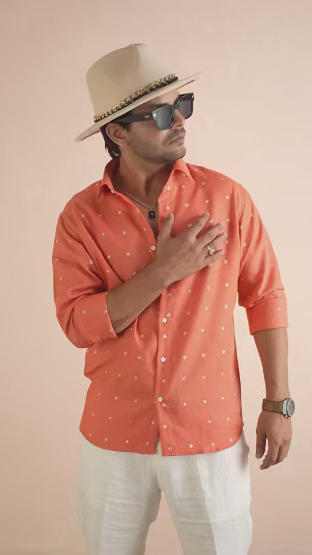 Bandhani Orange Pure Linen Shirt