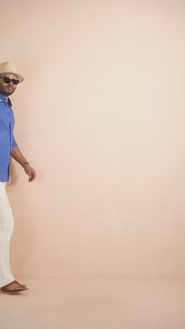 French Blue solid pure linen shirt