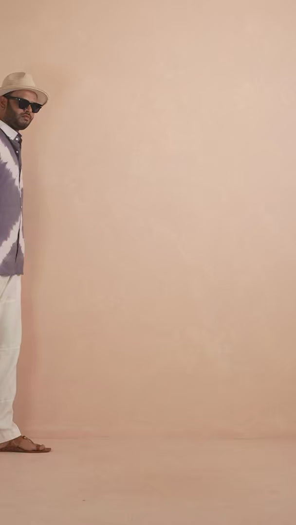 Tie & Dye Dusty Lavender Grey Pure Linen Shirt