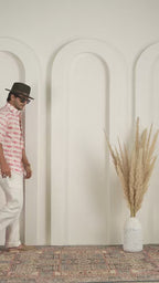 Fish Block Print White & Pink Pure Linen Shirt