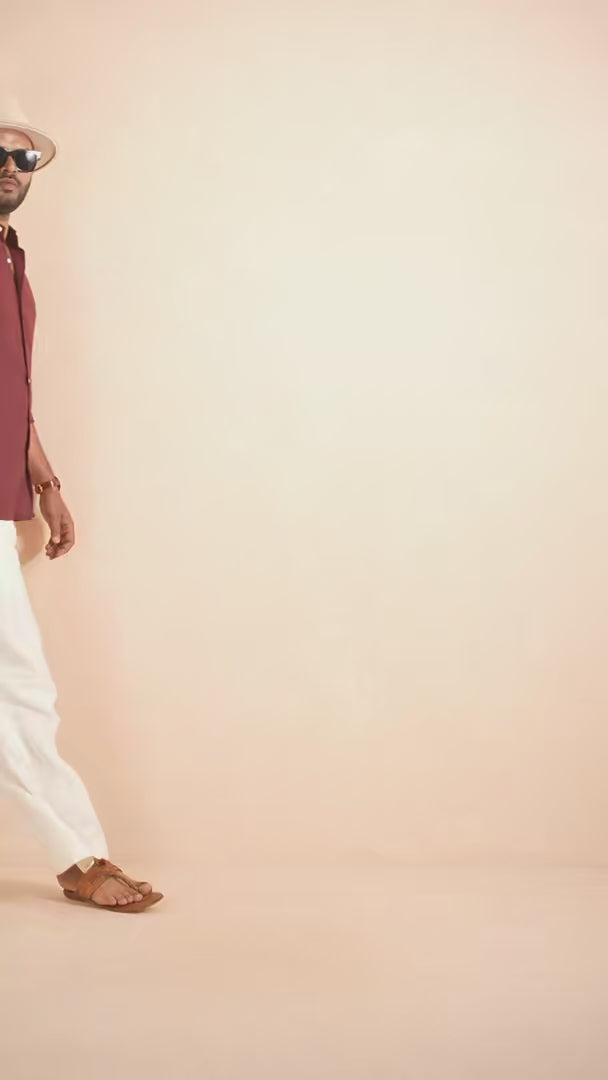 Wine solid pure linen shirt