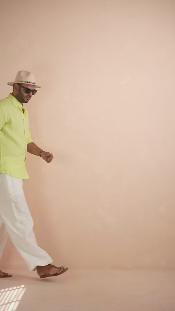 Solid Lime Green Pure Linen Shirt