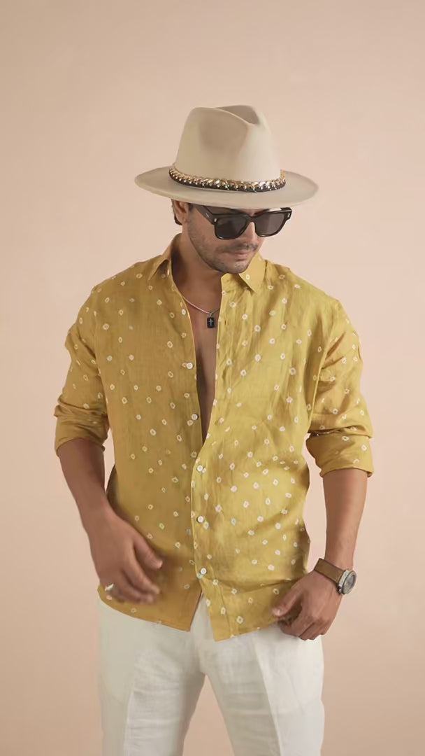 Bandhej Mustard Ochre Pure Linen Shirt