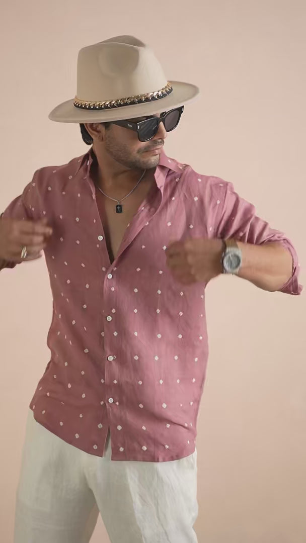 Bandhej Muted Rosewood Pure Linen Shirt