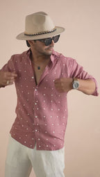 Bandhej Muted Rosewood Pure Linen Shirt