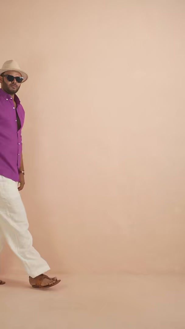 Magenta Purple Pure Linen Shirt