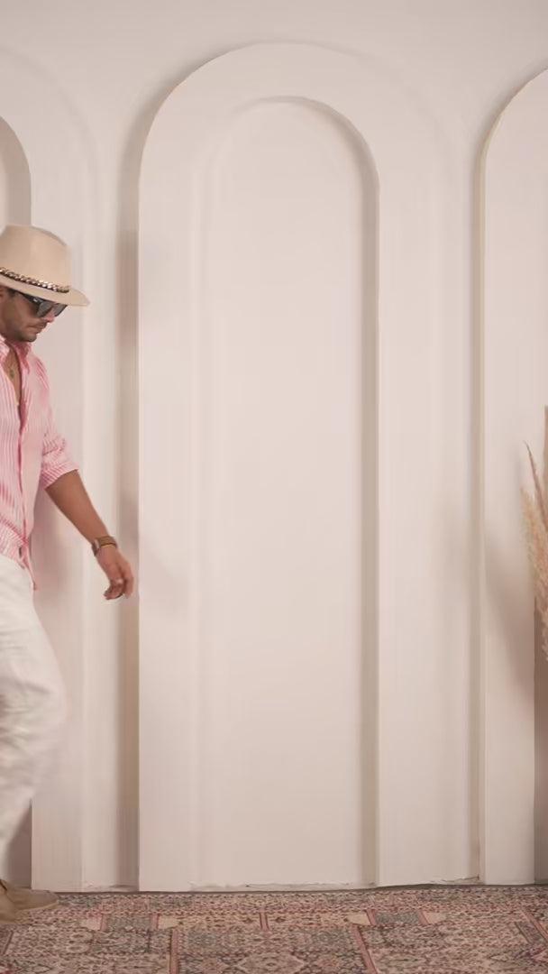 Block Print Pink Stripe Pure Linen Shirt
