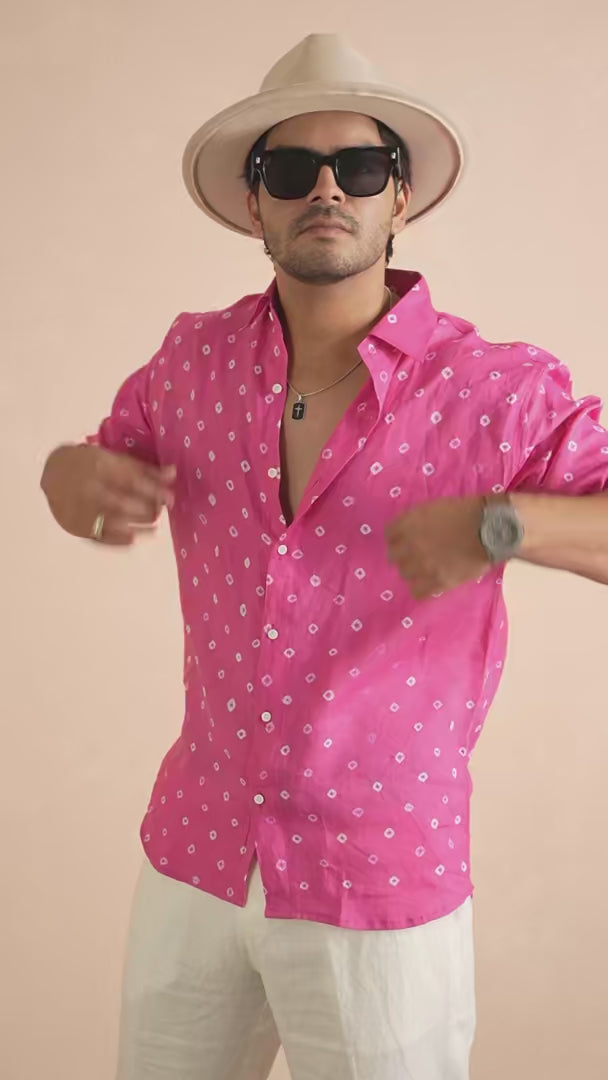 Bandhej Rani Pink Pure Linen Shirt