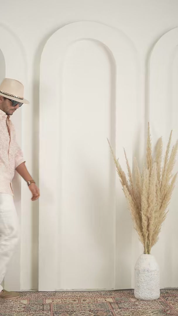 Floral Block Print Pink Pure Linen Shirt