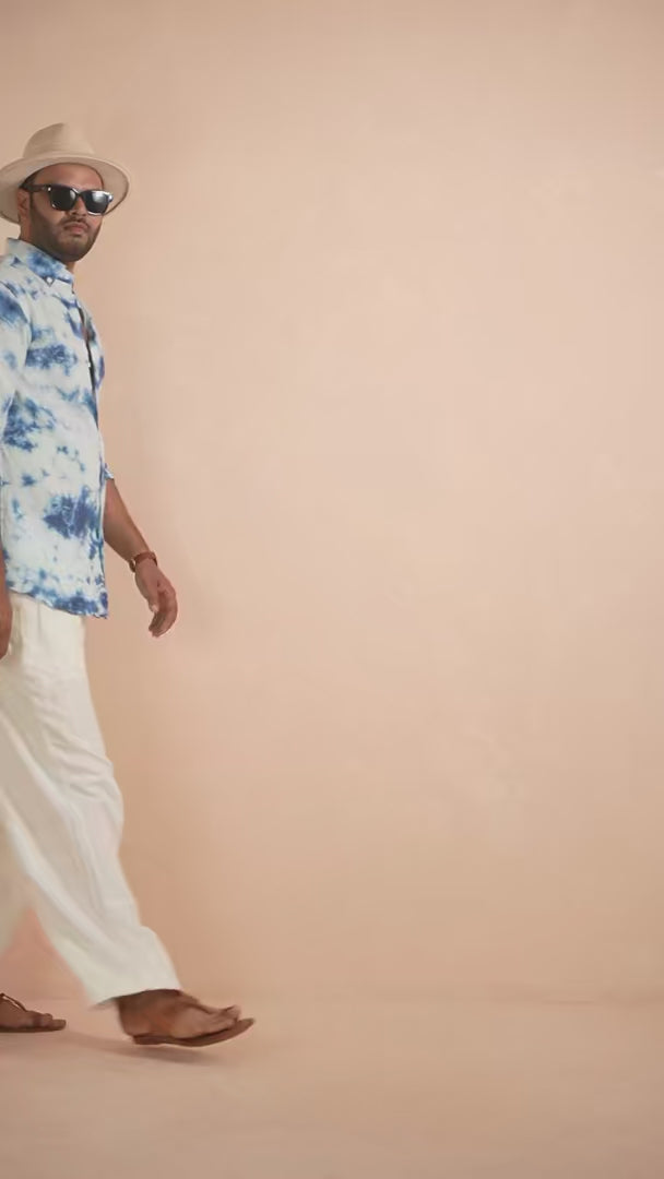 Tie & Dye Sky Blue Pure Linen Shirt