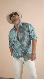 Tie & Dye Dusty Sky Blue Pure Linen Shirt