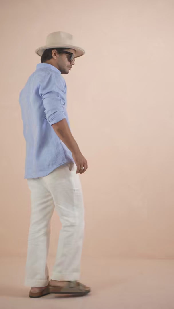 Solid Sky Blue Pure Linen Shirt