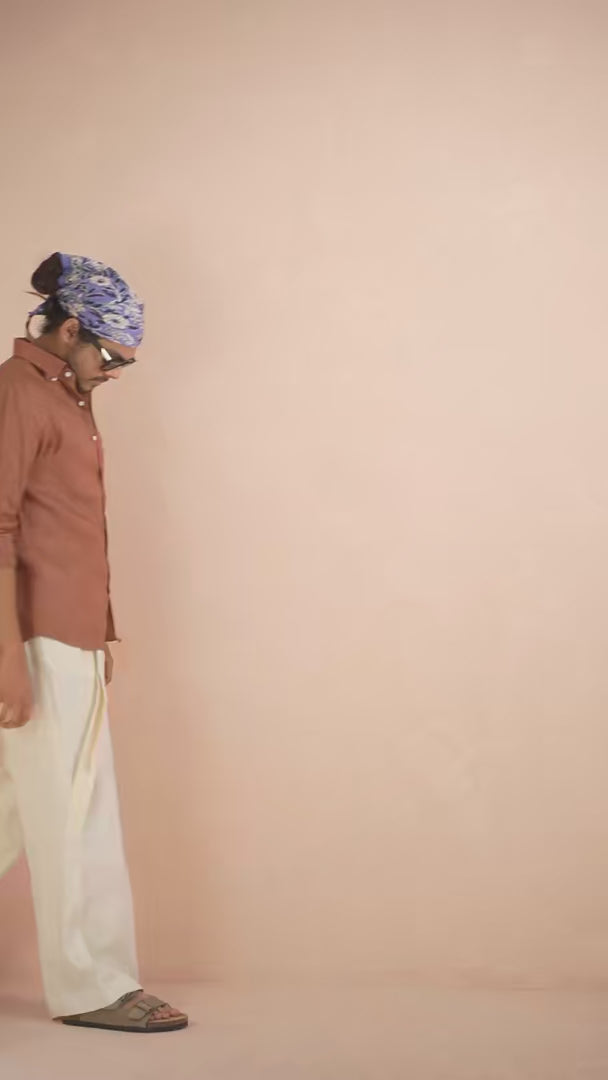 Solid Terracotta Brown Pure Linen Shirt